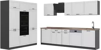 VICCO R-Line K&uuml;chenzeile wei&szlig; Landhaus/Anthrazit 180cm, Arbeitsplatte Goldkraft Eiche