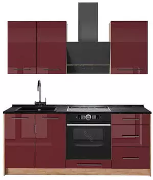 VICCO Fame-Line Singlek&uuml;che Bordeaux Hochglanz/Goldkraft Eiche, 190cm, AP Anthrazit (64887)