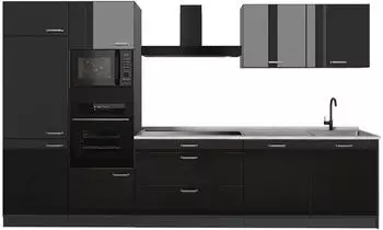 VICCO R-Line K&uuml;chenzeile schwarz Hochglanz/Anthrazit 340cm Marmorarbeitsplatte (41063)