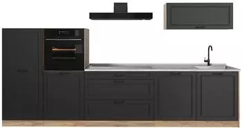 VICCO R-Line K&uuml;chenzeile Anthrazit/Goldkraft Eiche 340cm, Arbeitsplatte Marmor