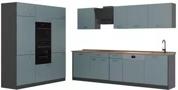 VICCO R-Line K&uuml;chenzeile 180cm blau-grau/anthrazit, Arbeitsplatte Goldkraft Eiche (66994)