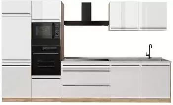 VICCO K&uuml;chenzeile R-Line wei&szlig; Hochglanz/Goldkraft Eiche 340cm (R-Line)