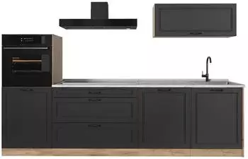 VICCO R-Line K&uuml;chenzeile Anthrazit/Goldkraft Eiche, Marmorarbeitsplatte, 280cm