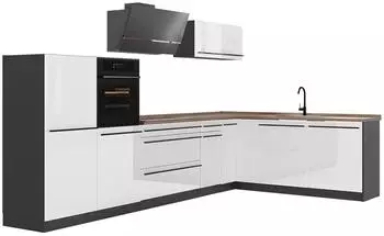 VICCO R-Line Eckk&uuml;che wei&szlig; hochglanz/anthrazit, 347x143cm (R-Line)