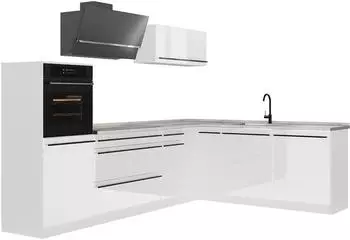 VICCO Eckk&uuml;che R-Line, wei&szlig; Hochglanz/wei&szlig;, ohne Arbeitsplatte, 287cm