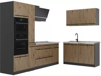 VICCO Eckk&uuml;che R-Line Artisan-Eiche/Anthrazit 230x120cm Arbeitsplatte Marmor