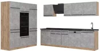VICCO R-Line K&uuml;chenzeile Beton/Goldkraft Eiche 180cm, Arbeitsplatte Anthrazit