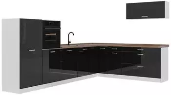 VICCO R-Line Eckk&uuml;che schwarz Hochglanz/wei&szlig; 327cm (R-Line)