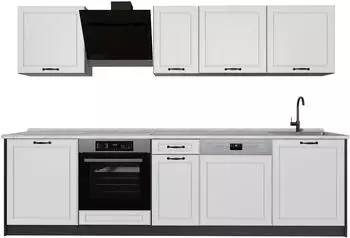 VICCO K&uuml;chenzeile R-Line wei&szlig; Landhaus/Anthrazit 280cm, Arbeitsplatte Marmor