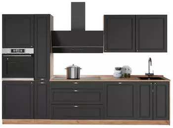 VICCO Fame-Line K&uuml;chenzeile Anthrazit-Gold Landhaus/Goldkraft Eiche 310cm, AP Marmor (64286)