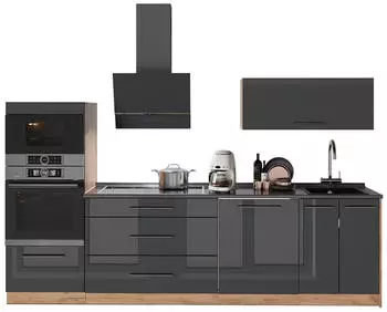 VICCO Fame-Line K&uuml;chenzeile Anthrazit Hochglanz/Goldkraft Eiche 280cm (64684)