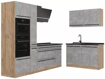 VICCO R-Line Eckk&uuml;che Beton/Goldkraft Eiche 230x120cm ohne Arbeitsplatte