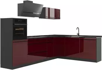 VICCO R-Line Eckk&uuml;che rot hochglanz/anthrazit, 287cm, ohne Arbeitsplatte