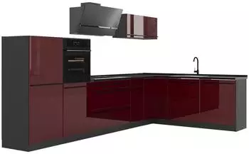 VICCO R-Line Eckk&uuml;che rot hochglanz/anthrazit, 347cm, ohne Arbeitsplatte
