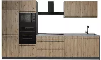 VICCO R-Line K&uuml;chenzeile Artisan-Eiche/Anthrazit 340cm Marmor-Arbeitsplatte (67327)