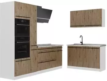 VICCO Eckk&uuml;che R-Line Artisan-Eiche/Wei&szlig; 230x120cm Arbeitsplatte Marmor