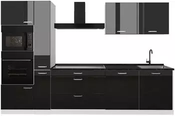 VICCO K&uuml;chenzeile R-Line 310cm, schwarz Hochglanz/wei&szlig;, Arbeitsplatte Anthrazit