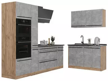 VICCO R-Line Eckk&uuml;che Beton/Goldkraft Eiche 230x120cm