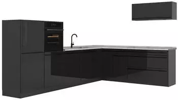 VICCO R-Line Eckk&uuml;che Anthrazit Hochglanz/Anthrazit, Arbeitsplatte Marmor, 327x143x60cm (66779)