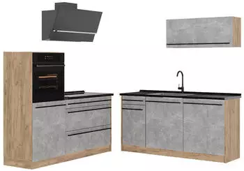 VICCO R-Line K&uuml;chenzeile Beton/Goldkraft Eiche 160cm, Arbeitsplatte Anthrazit (R-Line)