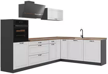 VICCO R-Line Eckküche Weiß Landhaus/Anthrazit 287cm (R-Line)