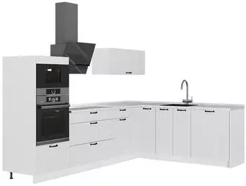 VICCO Fame-Line Eckküche Weiß Landhaus/Weiß, Arbeitsplatte Marmor, 287x207cm (63551)