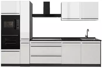 VICCO K&uuml;chenzeile R-Line wei&szlig; Hochglanz/Anthrazit 310cm ohne Arbeitsplatte