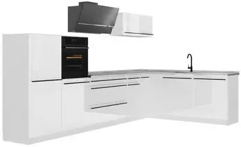 VICCO R-Line Eckk&uuml;che wei&szlig; hochglanz/wei&szlig;, 347cm, ohne Arbeitsplatte