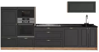 VICCO Fame-Line K&uuml;chenzeile Anthrazit-Gold Landhaus/Goldkraft Eiche, 340cm ohne Arbeitsplatte (64457)