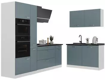 VICCO R-Line Winkelk&uuml;che blau-grau/wei&szlig;, 230x120cm, ohne Arbeitsplatte