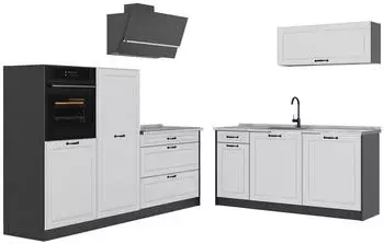 VICCO R-Line Küchenzeile Weiß Landhaus/Anthrazit 220cm, Arbeitsplatte Marmor (R-Line)