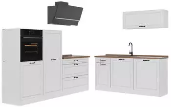VICCO R-Line Küchenzeile Landhaus/Weiß 220cm Eiche Arbeitsplatte