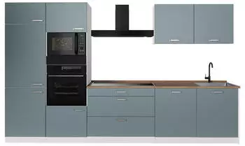 VICCO Küchenzeile R-Line blau-grau/weiß, 340cm, Arbeitsplatte Eiche (R-Line)