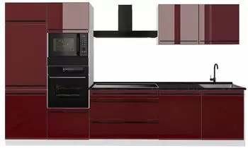 VICCO R-Line Küchenzeile rot hochglanz/weiß 340cm, Arbeitsplatte anthrazit