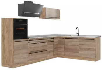 VICCO Eckk&uuml;che R-Line Sonoma/Goldkraft Eiche, Arbeitsplatte Marmor, 287x206,8x60cm