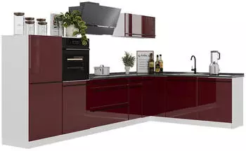 VICCO R-Line Eckk&uuml;che rot hochglanz/wei&szlig;, 347cm