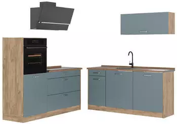 VICCO R-Line K&uuml;chenzeile blau-grau/Goldkraft Eiche 160cm (R-Line)