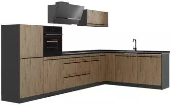 VICCO Eckküche R-Line Artisan-Eiche/Anthrazit 347cm