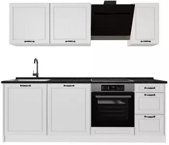 VICCO R-Line K&uuml;chenzeile wei&szlig; Landhaus/wei&szlig;, Arbeitsplatte anthrazit, 220cm