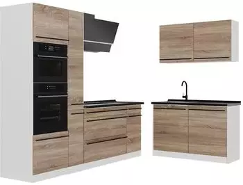 VICCO Eckk&uuml;che R-Line Sonoma/wei&szlig;, Arbeitsplatte anthrazit, 230x120cm