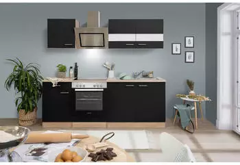Respekta Küchenzeile Merle Eiche/schwarz 210cm (KB210ESSSC)