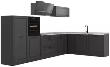 VICCO R-Line Eckk&uuml;che Landhaus anthrazit, Marmorarbeitsplatte (347x143cm)