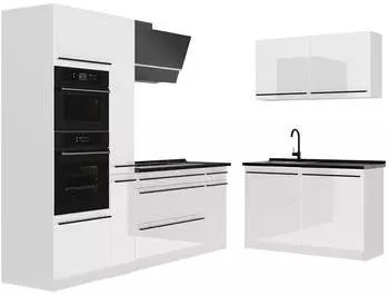 VICCO Eckk&uuml;che R-Line wei&szlig; hochglanz/wei&szlig;, Arbeitsplatte anthrazit, 230x120cm