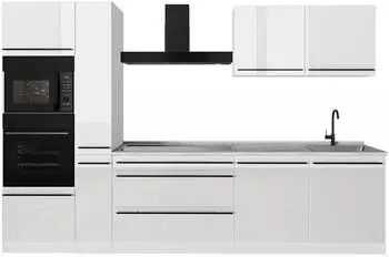 VICCO R-Line K&uuml;chenzeile 310cm wei&szlig; hochglanz, ohne Arbeitsplatte (66464)