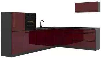 VICCO R-Line Eckk&uuml;che rot hochglanz/anthrazit, 327x143x60cm