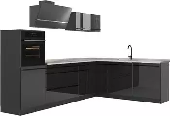 VICCO R-Line Eckk&uuml;che Anthrazit Hochglanz/Anthrazit, Arbeitsplatte Marmor, 287x206,8x60cm (66751)