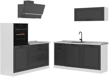 VICCO R-Line K&uuml;chenzeile Anthrazit Landhaus/Wei&szlig; 160cm, Arbeitsplatte Marmor (R-Line)