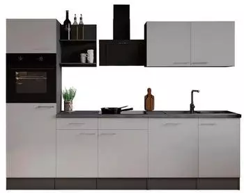 Respekta Oliver Küchenzeile 280cm, grau matt/weiß seidenglanz