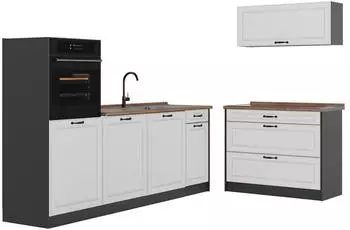 VICCO R-Line K&uuml;chenzeile wei&szlig; Landhaus/anthrazit 220cm ohne Arbeitsplatte