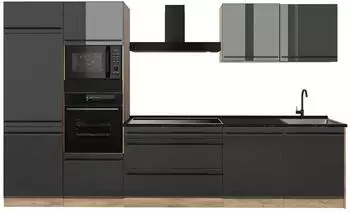 VICCO K&uuml;chenzeile R-Line Anthrazit Hochglanz/Goldkraft Eiche 340cm (R-Line)